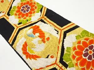 子持ち亀甲に花鳥模様織出し袋帯